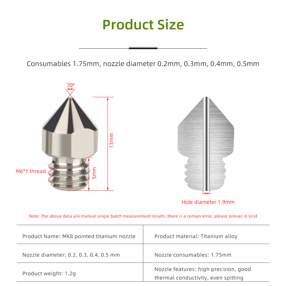 MK8 Titanium alloy Nozzle 0.2/0.3/0.4/0.5mm